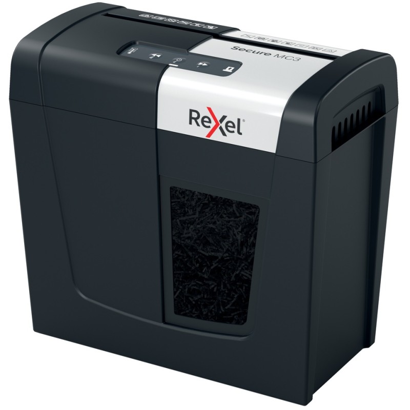 Distrugator manual documente Rexel SECURE MC3,  3 coli, P5, micro-cut (tip particule), cos  10 litri, negru-argintiu, 
