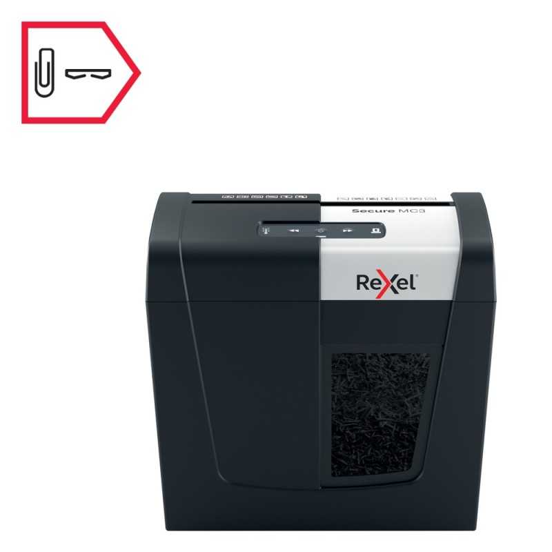 Distrugator manual documente Rexel SECURE MC3,  3 coli, P5, micro-cut (tip particule), cos  10 litri, negru-argintiu, 