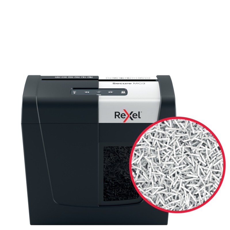 Distrugator manual documente Rexel SECURE MC3,  3 coli, P5, micro-cut (tip particule), cos  10 litri, negru-argintiu, 