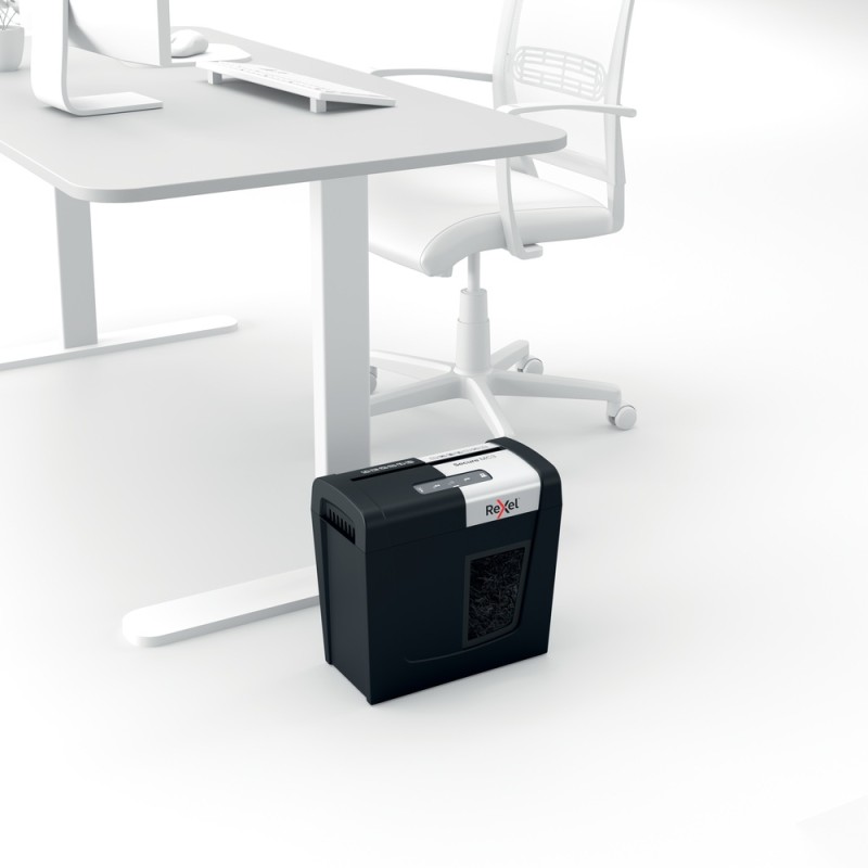 Distrugator manual documente Rexel SECURE MC3,  3 coli, P5, micro-cut (tip particule), cos  10 litri, negru-argintiu, 