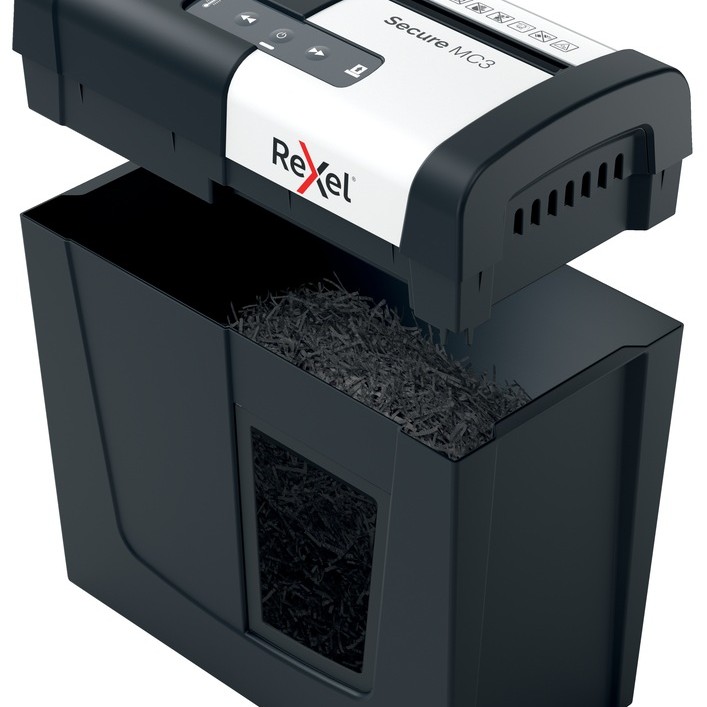 Distrugator manual documente Rexel SECURE MC3,  3 coli, P5, micro-cut (tip particule), cos  10 litri, negru-argintiu, 