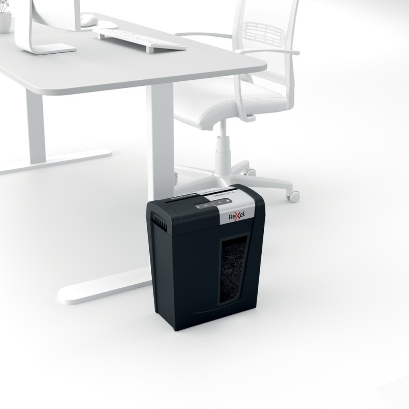 Distrugator manual documente Rexel SECURE MC4,  4 coli, P5, micro-cut (tip particule), cos  14 litri, negru-argintiu, 