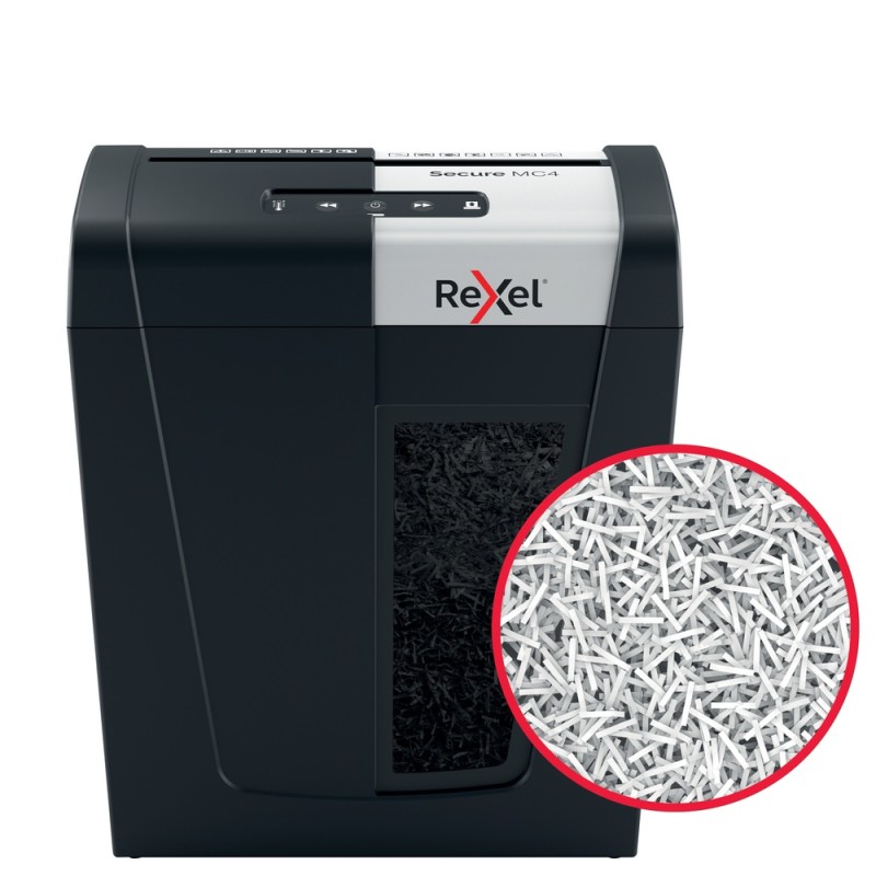 Distrugator manual documente Rexel SECURE MC4,  4 coli, P5, micro-cut (tip particule), cos  14 litri, negru-argintiu, 