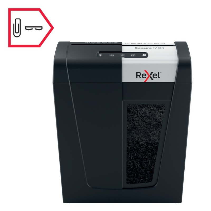 Distrugator manual documente Rexel SECURE MC4,  4 coli, P5, micro-cut (tip particule), cos  14 litri, negru-argintiu, 
