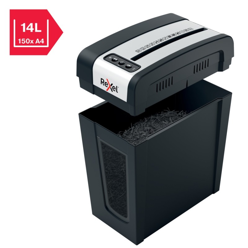 Distrugator manual documente Rexel SECURE MC4 Slim,  4 coli, P5, micro-cut (tip particule), cos  14 litri, negru-argintiu, 