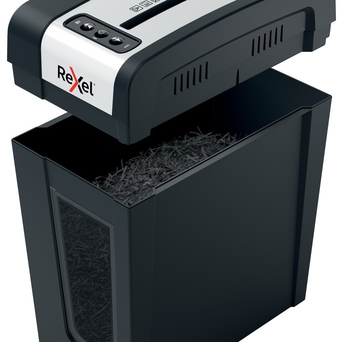 Distrugator manual documente Rexel SECURE MC4 Slim,  4 coli, P5, micro-cut (tip particule), cos  14 litri, negru-argintiu, 