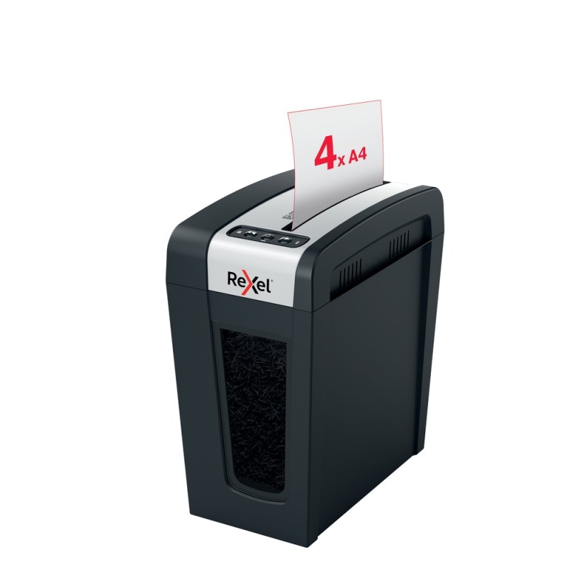 Distrugator manual documente Rexel SECURE MC4 Slim,  4 coli, P5, micro-cut (tip particule), cos  14 litri, negru-argintiu, 
