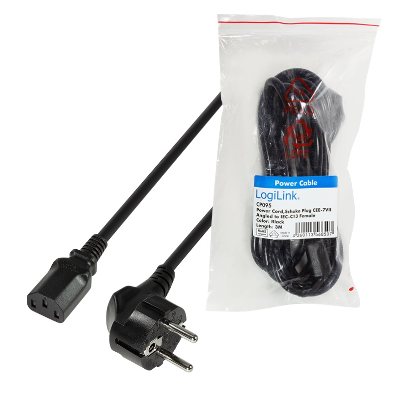 CABLU alimentare LOGILINK 3m, intrare Schuko, iesire C13, 10A, testat VDE, black, 