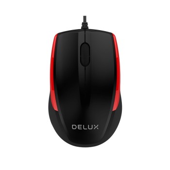 MOUSE DELUX, PC sau NB, cu fir, USB, optic, 1000 dpi, butoane/scroll 3/1, , negru-rosu, 