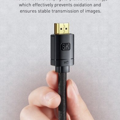 CABLU video Baseus High Definition, HDMI (T) la HDMI (T), versiunea 2.1, rezolutie maxima 8K UHD (7680 x 4320) la 60 Hz, conectori auriti, 2m, negru 