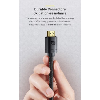 CABLU video Baseus High Definition, HDMI(T) la HDMI(T), versiunea 2.1, rezolutie maxima 8K UHD (7680 x 4320) la 60 Hz, conectori auriti, 3m, negru 