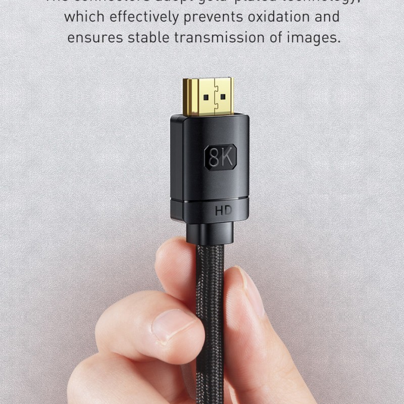 CABLU video Baseus High Definition, HDMI(T) la HDMI(T), versiunea 2.1, rezolutie maxima 8K UHD (7680 x 4320) la 60 Hz, conectori auriti, 3m, negru 