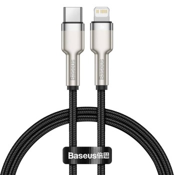 CABLU alimentare si date Baseus Cafule Metal, Fast Charging Data Cable pt. smartphone, USB Type-C la Lightning Iphone PD 20W, braided, 0.25m, negru 