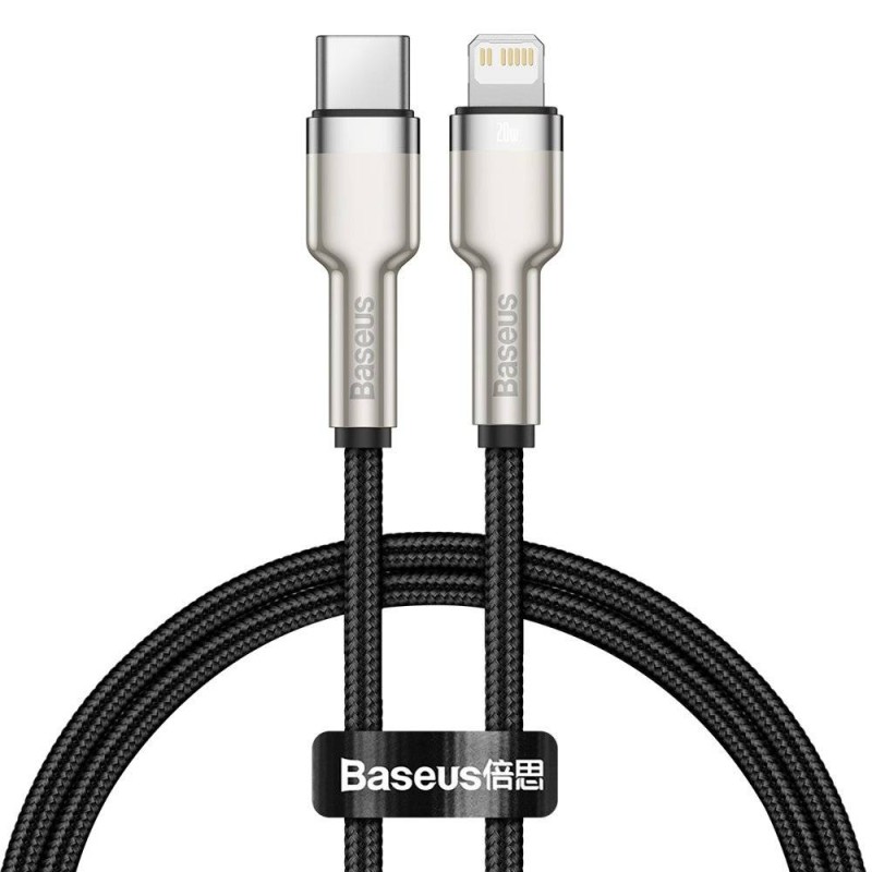 CABLU alimentare si date Baseus Cafule Metal, Fast Charging Data Cable pt. smartphone, USB Type-C la Lightning Iphone PD 20W, braided, 0.25m, negru 