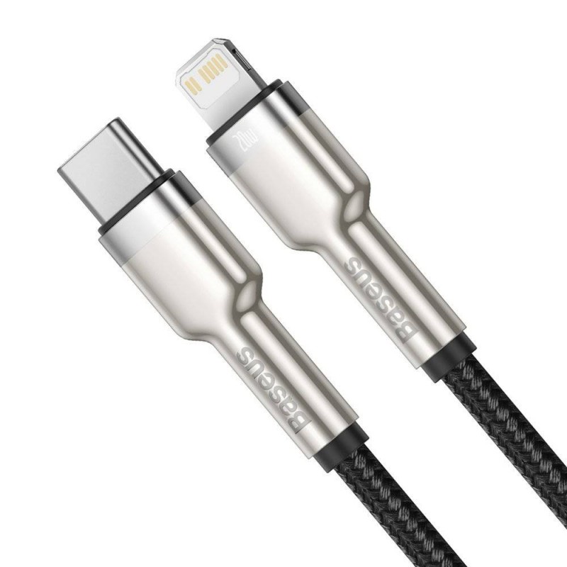 CABLU alimentare si date Baseus Cafule Metal, Fast Charging Data Cable pt. smartphone, USB Type-C la Lightning Iphone PD 20W, braided, 0.25m, negru 