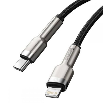 CABLU alimentare si date Baseus Cafule Metal, Fast Charging Data Cable pt. smartphone, USB Type-C la Lightning Iphone PD 20W, braided, 2m, negru 