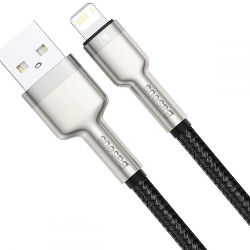 CABLU alimentare si date Baseus Cafule Metal, Fast Charging Data Cable pt. smartphone, USB la Lightning Iphone 2.4A, braided, 0.25m, negru 