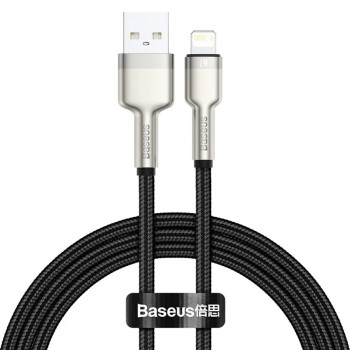 CABLU alimentare si date Baseus Cafule Metal, Fast Charging Data Cable pt. smartphone, USB la Lightning Iphone 2.4A, braided, 1m, negru 