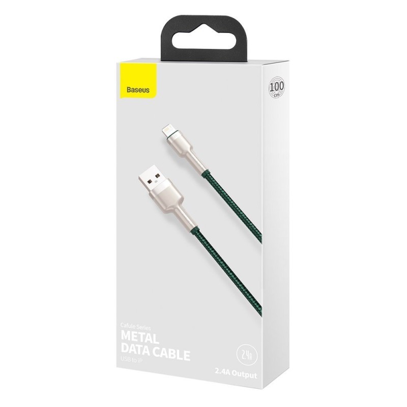 CABLU alimentare si date Baseus Cafule Metal, Fast Charging Data Cable pt. smartphone, USB la Lightning Iphone 2.4A, braided, 1m, verde 