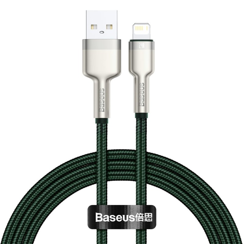 CABLU alimentare si date Baseus Cafule Metal, Fast Charging Data Cable pt. smartphone, USB la Lightning Iphone 2.4A, braided, 1m, verde 