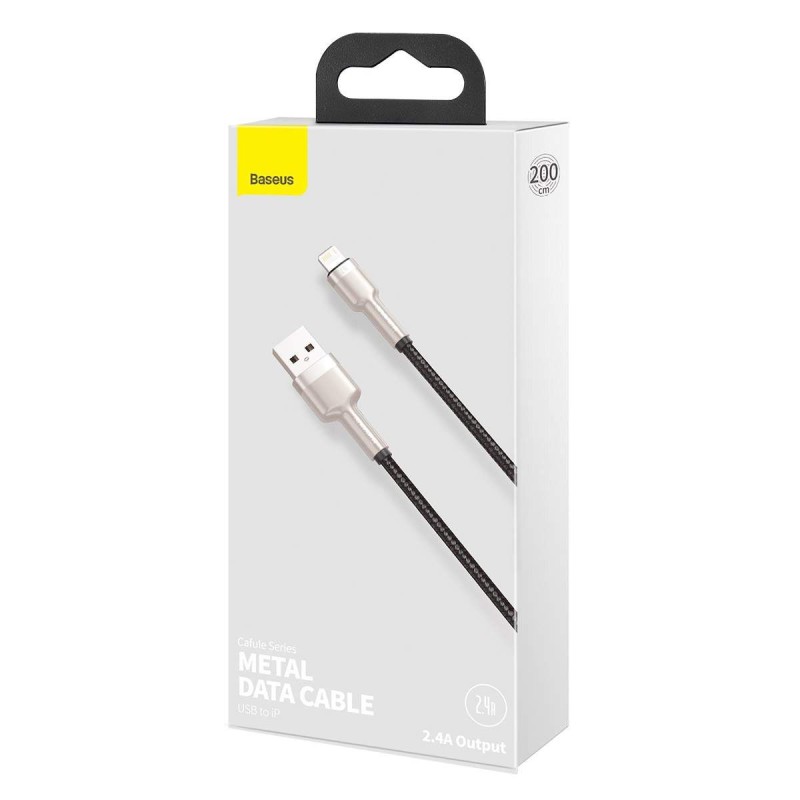 CABLU alimentare si date Baseus Cafule Metal, Fast Charging Data Cable pt. smartphone, USB la Lightning Iphone 2.4A, braided, 2m, negru 