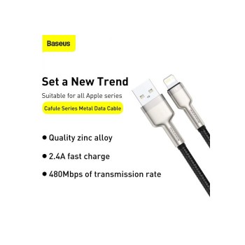 CABLU alimentare si date Baseus Cafule Metal, Fast Charging Data Cable pt. smartphone, USB la Lightning Iphone 2.4A, braided, 2m, negru 
