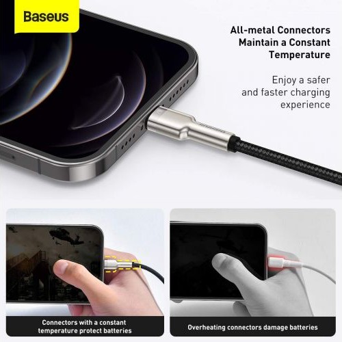 CABLU alimentare si date Baseus Cafule Metal, Fast Charging Data Cable pt. smartphone, USB la Lightning Iphone 2.4A, braided, 2m, negru 