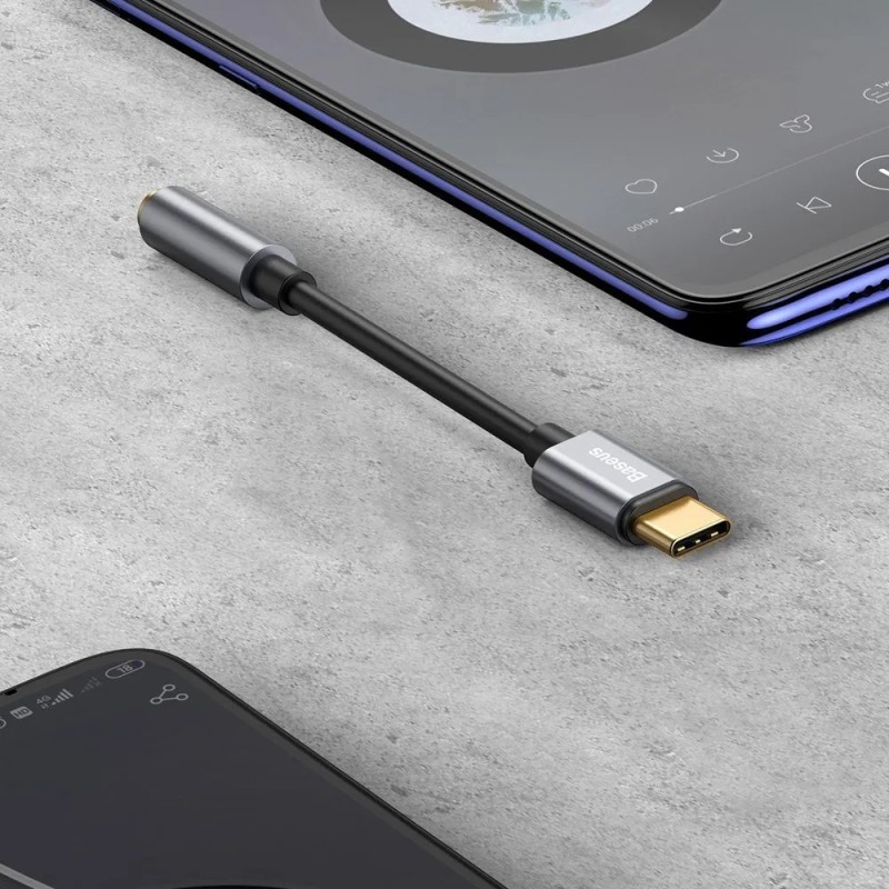 CABLU ADAPTOR Baseus, USB Type-C(T) to Jack 3.5mm(M), lungime 10.5 cm, negru 