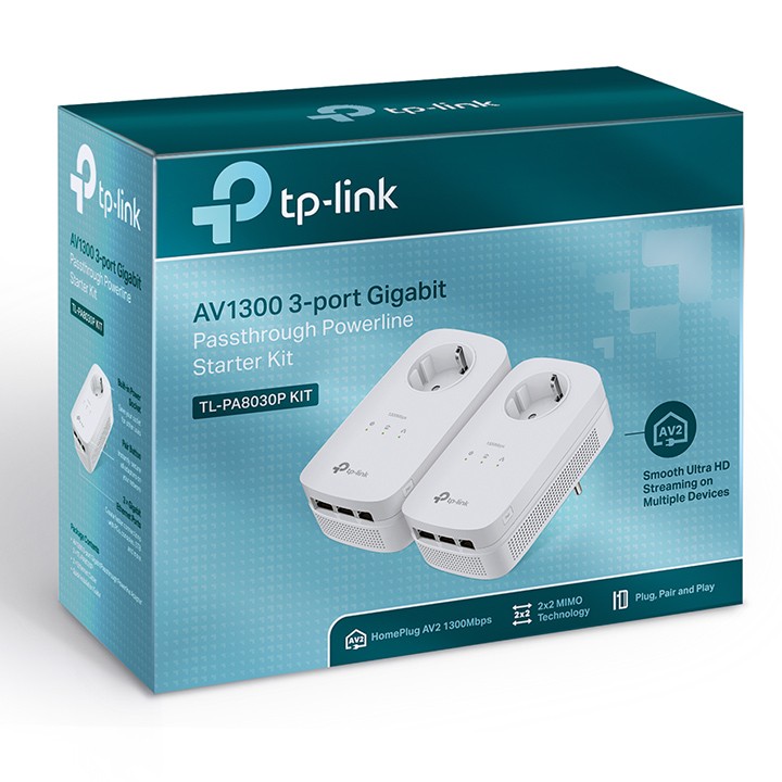 KIT ADAPTOR POWERLINE TP-LINK tehnologie AV2, AV1300, pana la 1300Mbps, 3 porturi Gigabit, priza AC, 2 buc. 