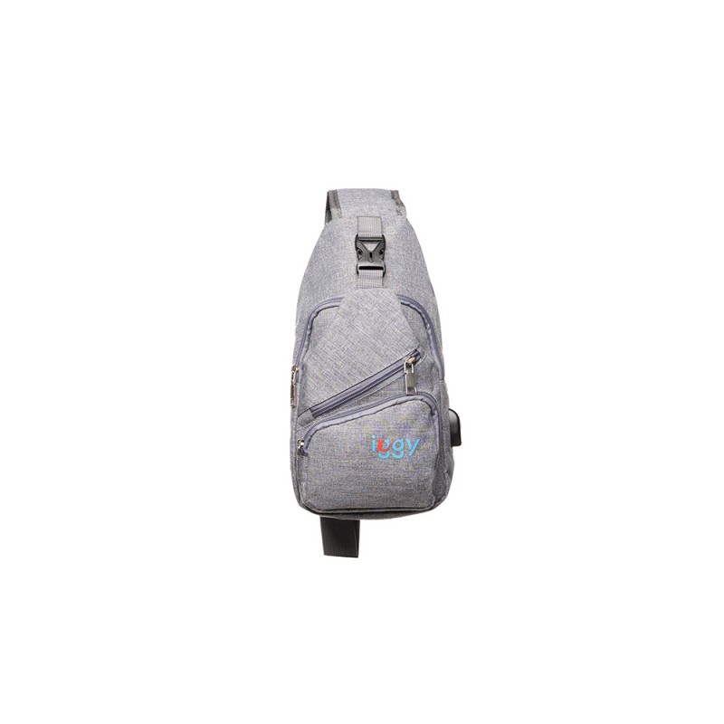 RUCSAC Sling Iggy, polyester,1 bretea, 1 compartiment principal,2 compartimente frontale, 32x16x6.9cm, mufa USB incarcare+cablu, gri, 