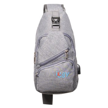 RUCSAC Sling Iggy, polyester,1 bretea, 1 compartiment principal,2 compartimente frontale, 32x16x6.9cm, mufa USB incarcare+cablu, gri, 