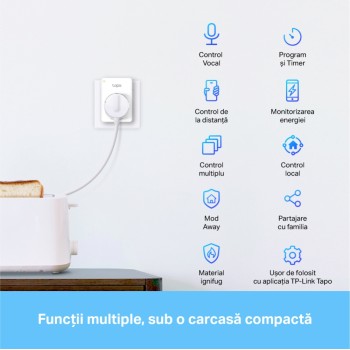 PRIZA inteligenta TP-LINK, Schuko x 1, cu monitorizarea energiei, conectare prin Schuko (T), 16 A, programare prin smartphone, Bluetooth, WiFi, alb 