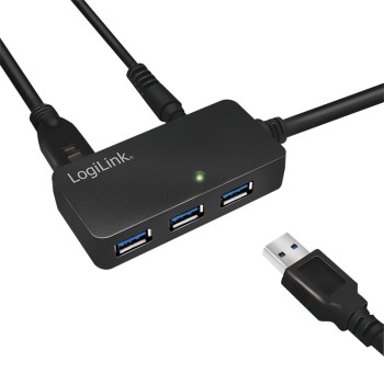 CABLU USB LOGILINK prelungitor, USB 3.0 (T) la 4 x USB 3.0 (M), 10m, activ (permite folosirea unui cablu USB lung), negru, 