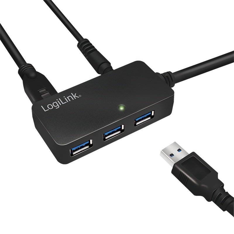CABLU USB LOGILINK prelungitor, USB 3.0 (T) la 4 x USB 3.0 (M), 10m, activ (permite folosirea unui cablu USB lung), negru, 