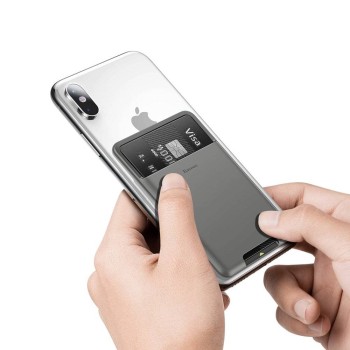 PORTCARD silicon Baseus, compatibil cu majoritatea telefoanelor de pe piata, atat timp cat telefonul este mai lat de 62 mm si mai lung de 95mm, gri deschis 