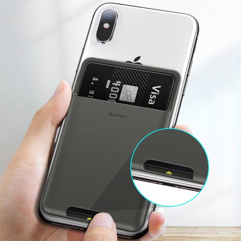 PORTCARD silicon Baseus, compatibil cu majoritatea telefoanelor de pe piata, atat timp cat telefonul este mai lat de 62 mm si mai lung de 95mm, gri deschis 