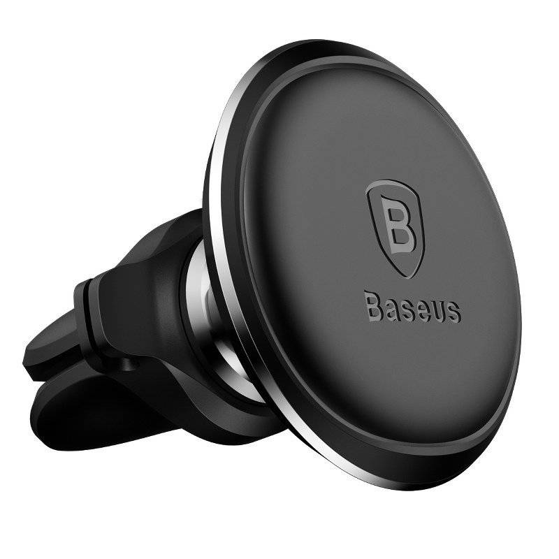 SUPORT AUTO Baseus Magnetic pt. SmartPhone, fixare bord in grila de ventilatie, rotire 360 grade, in partile laterale are 2 prinderi pentru 2 cabluri, negru 