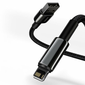 CABLU alimentare si date Baseus Tungsten Gold, Fast Charging Data Cable pt. smartphone,USB la Lightning 2.4A,braided, 1m,rezistent zgarieturi,negru 