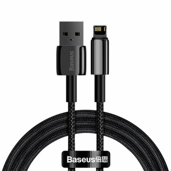 CABLU alimentare si date Baseus Tungsten Gold, Fast Charging Data Cable pt. smartphone,USB la Lightning 2.4A,braided, 1m,rezistent zgarieturi,negru 