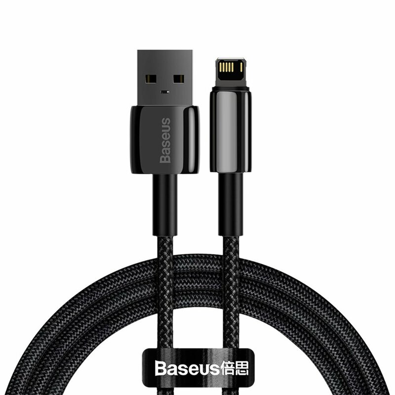 CABLU alimentare si date Baseus Tungsten Gold, Fast Charging Data Cable pt. smartphone,USB la Lightning 2.4A,braided, 1m,rezistent zgarieturi,negru 
