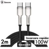 CABLU alimentare si date Baseus Cafule Metal, Fast Charging Data Cable pt. smartphone, USB Type-C la USB Type-C 100W, braided, 2m, negru 