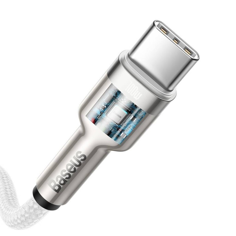 CABLU alimentare si date Baseus Cafule Metal, Fast Charging Data Cable pt. smartphone, USB Type-C la USB Type-C 100W, braided, 2m, alb 