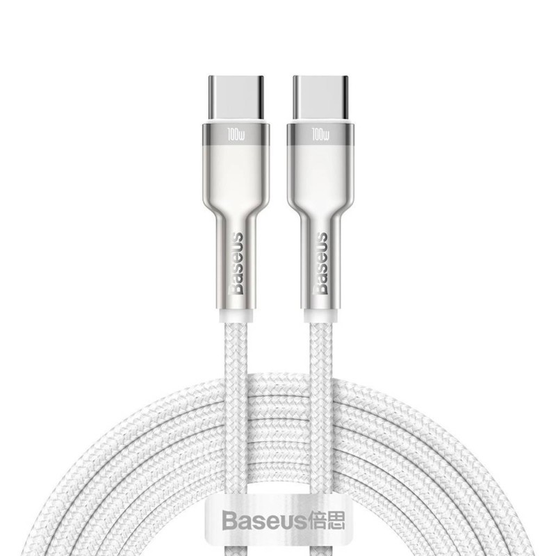CABLU alimentare si date Baseus Cafule Metal, Fast Charging Data Cable pt. smartphone, USB Type-C la USB Type-C 100W, braided, 2m, alb 
