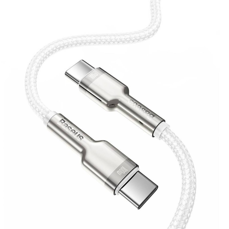 CABLU alimentare si date Baseus Cafule Metal, Fast Charging Data Cable pt. smartphone, USB Type-C la USB Type-C 100W, braided, 2m, alb 