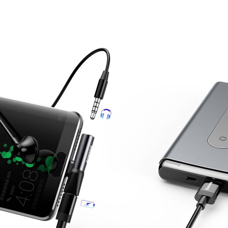 ADAPTOR Incarcare si audio Baseus, 1 x USB Type-C (T) la 1 x USB Type-C (M) si 1 x Jack 3.5mm (M), negru 