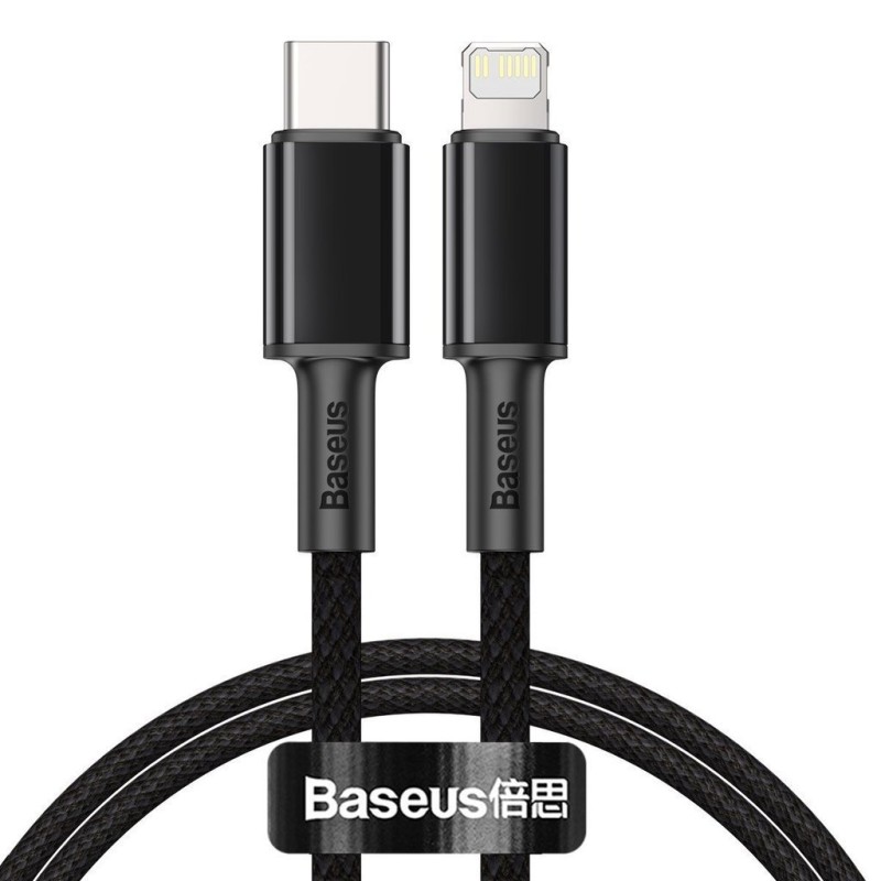CABLU alimentare si date Baseus High Density Braided, Fast Charging Data Cable pt. smartphone, USB Type-C la Lightning PD 20W, braided, 1m, negru 