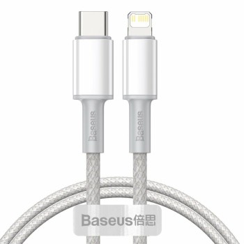 CABLU alimentare si date Baseus High Density Braided,Fast Charging Data Cable pt. smartphone,USB Type-C la Lightning PD 20W, braided, 1m, alb 