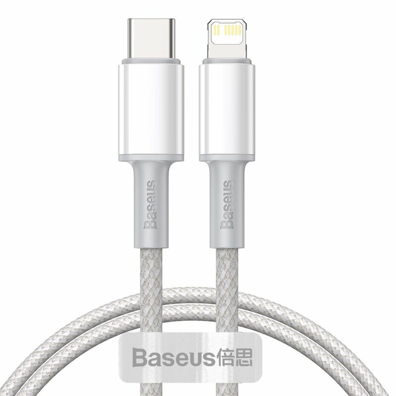 CABLU alimentare si date Baseus High Density Braided,Fast Charging Data Cable pt. smartphone,USB Type-C la Lightning PD 20W, braided, 1m, alb 
