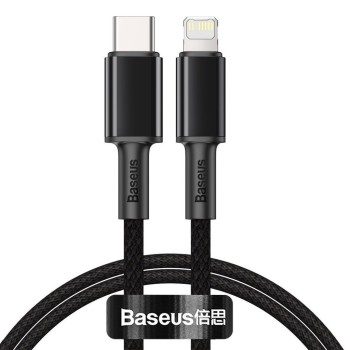 CABLU alimentare si date Baseus High Density Braided, Fast Charging Data Cable pt. smartphone, USB Type-C la Lightning PD 20W, braided, 2m, negru 