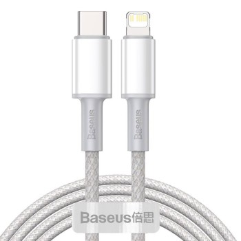 CABLU alimentare si date Baseus High Density Braided, Fast Charging Data Cable pt. smartphone, USB Type-C la Lightning PD 20W, braided, 2m, alb 